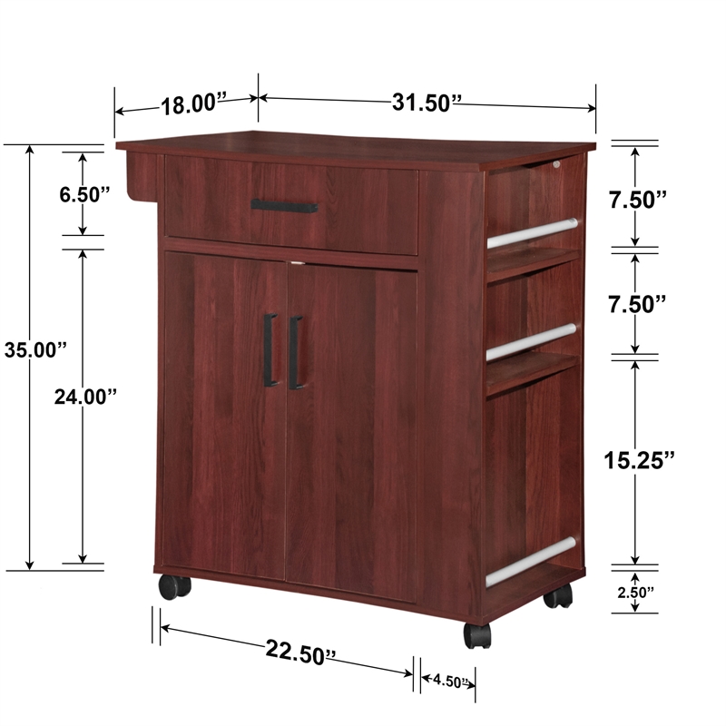 Better Home Products Shelby Rolling Kitchen Cart with Storage Cabinet - Mahogany