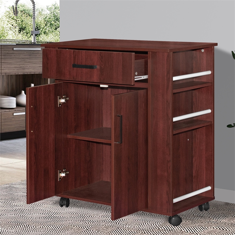 Better Home Products Shelby Rolling Kitchen Cart with Storage Cabinet - Mahogany