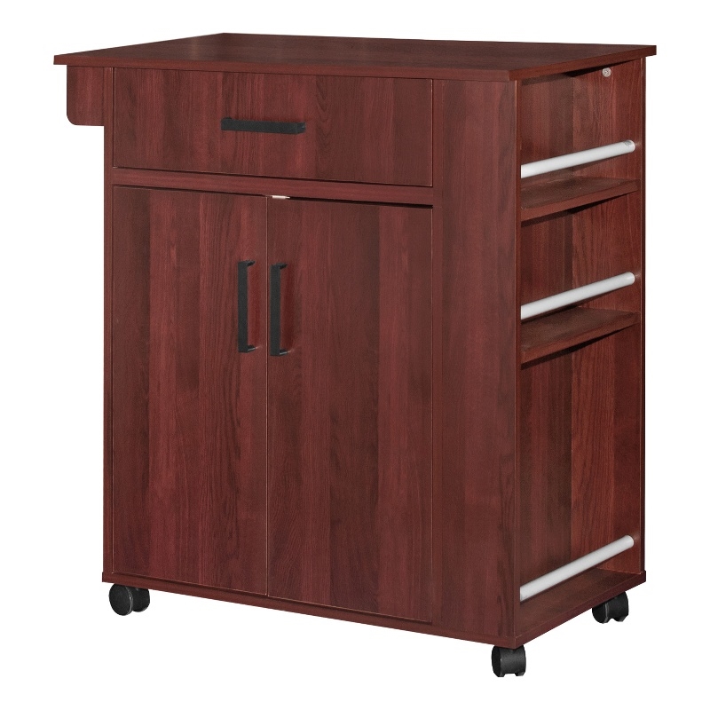 Better Home Products Shelby Rolling Kitchen Cart with Storage Cabinet - Mahogany