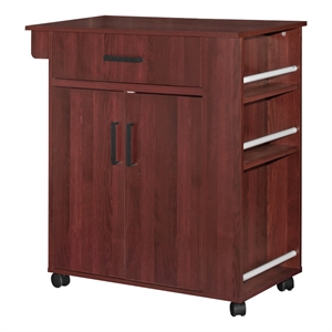 better home products shelby rolling kitchen cart with storage cabinet - mahogany