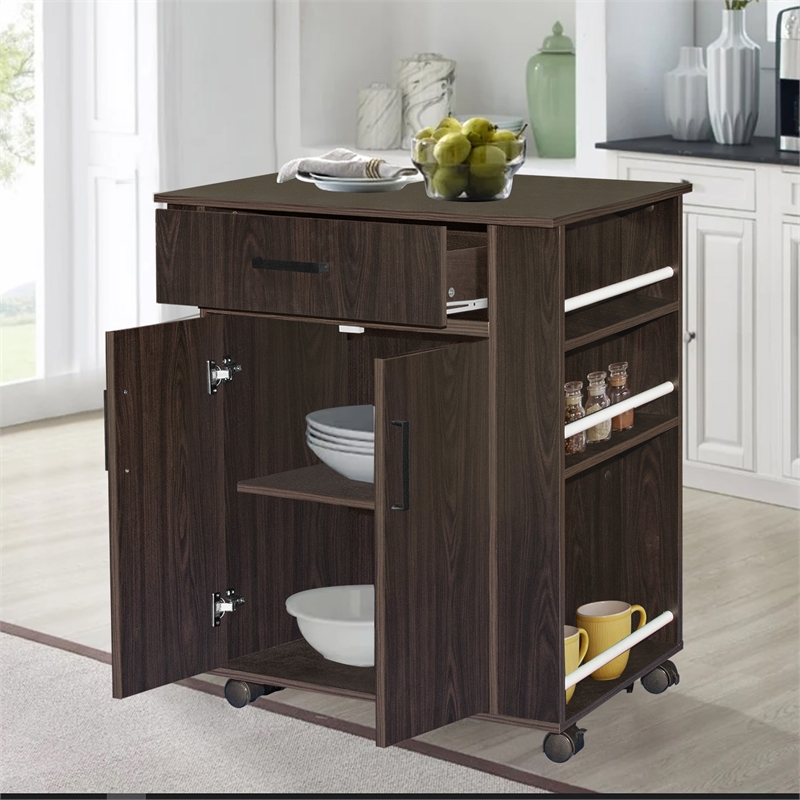 Better Home Products Shelby Rolling Kitchen Cart with Storage Cabinet - Tobacco