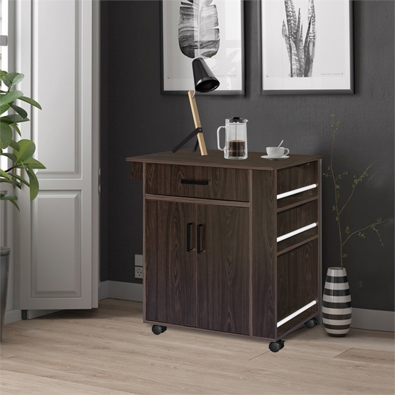 Better Home Products Shelby Rolling Kitchen Cart with Storage Cabinet - Tobacco
