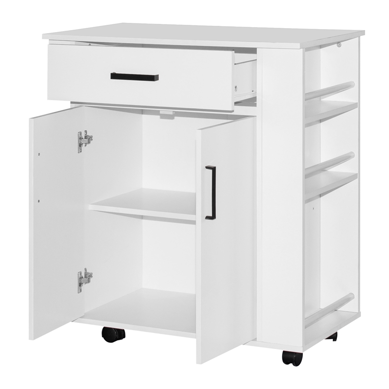 Better Home Products Shelby Rolling Kitchen Cart with Storage Cabinet - White