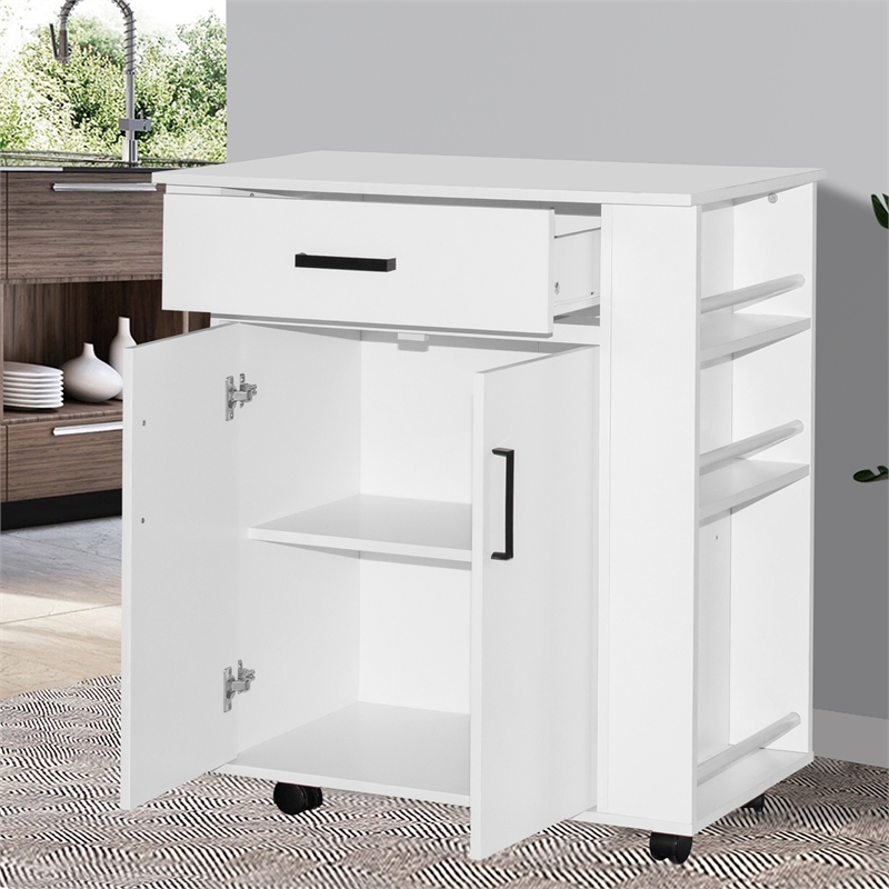 Better Home Products Shelby Rolling Kitchen Cart with Storage Cabinet - White