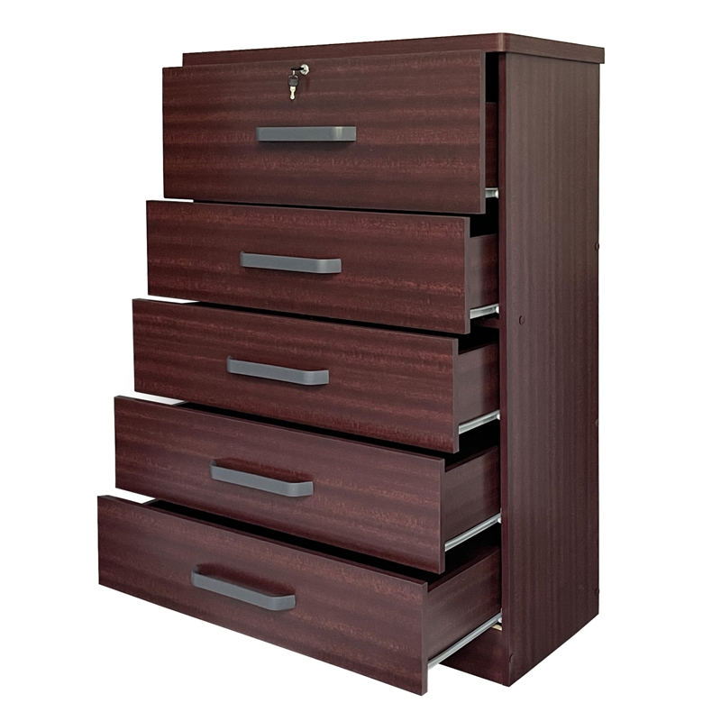 Better Home Products Xia 5 Drawer Chest of Drawers in Mahogany