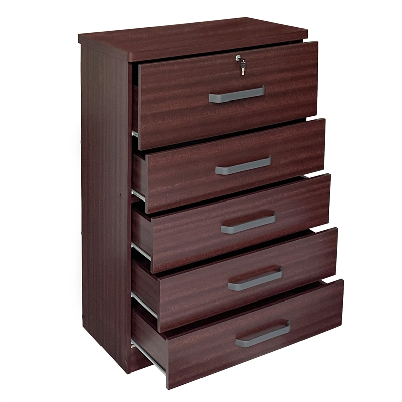 Better Home Products Xia 5 Drawer Chest of Drawers in Mahogany