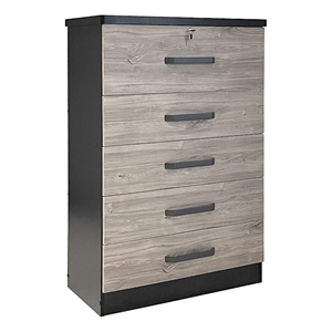better home products xia 5 drawer chest of drawers in black silver & gray oak