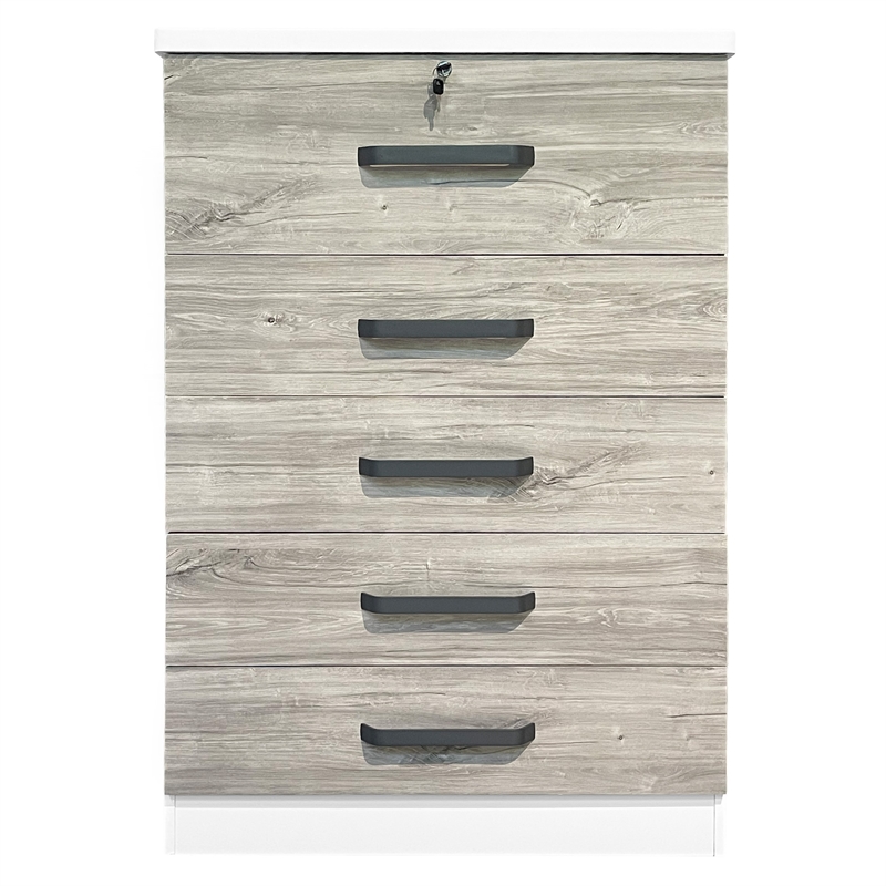 Better Home Products Xia 5 Drawer Chest of Drawers in White & Gray Oak
