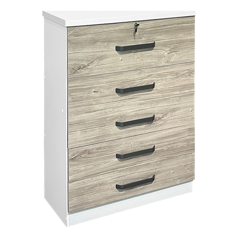 Better Home Products Xia 5 Drawer Chest of Drawers in White & Gray Oak