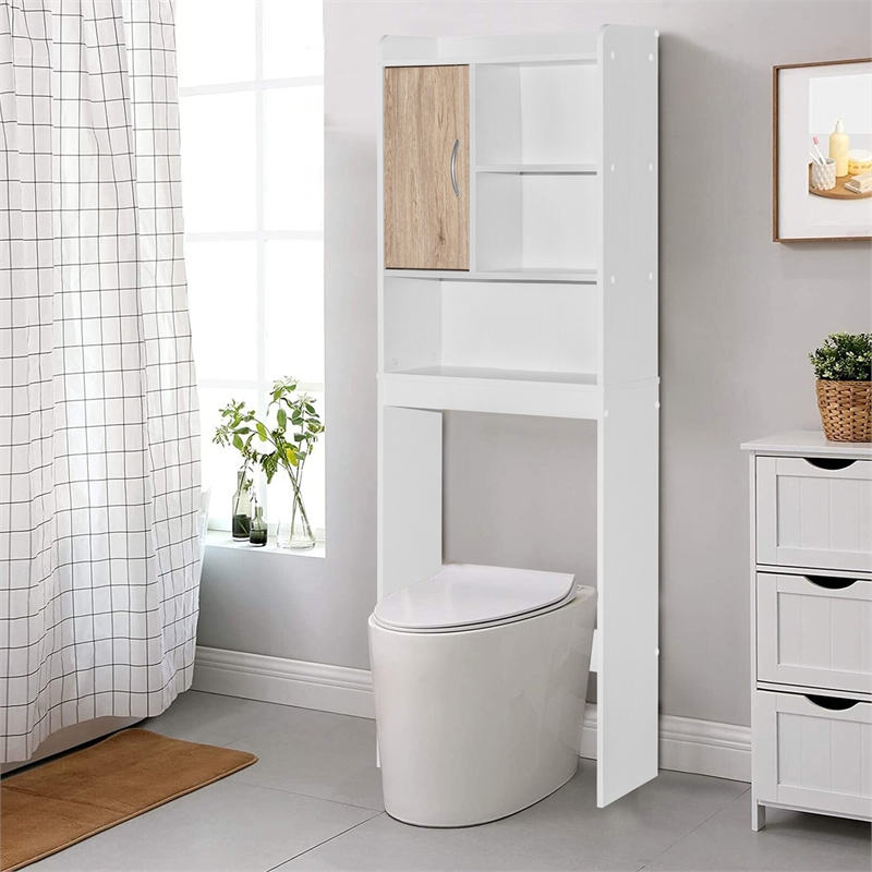 Better Home Products Ace Over the Toilet Storage Cabinet in White & Natural Oak