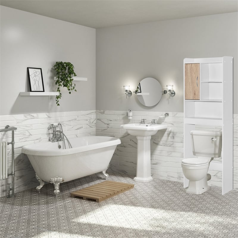 Better Home Products Ace Over the Toilet Storage Cabinet in White & Natural Oak