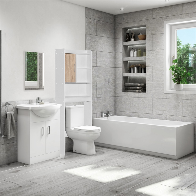 Better Home Products Ace Over the Toilet Storage Cabinet in White & Natural Oak