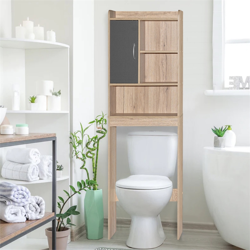 Better Home Products Ace Over the Toilet Storage Cabinet in Oak  & Dark Gray
