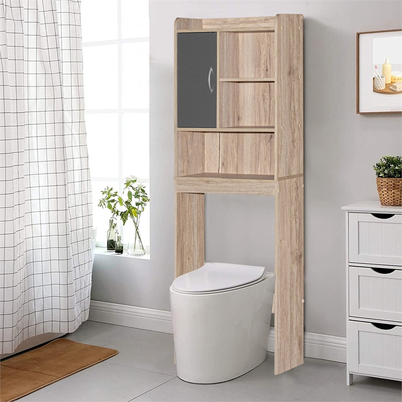 Better Home Products Ace Over the Toilet Storage Cabinet in Oak  & Dark Gray