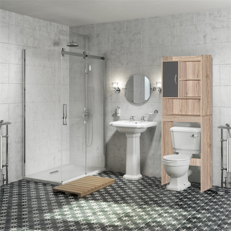 Better Home Products Ace Over the Toilet Storage Cabinet in Oak  & Dark Gray