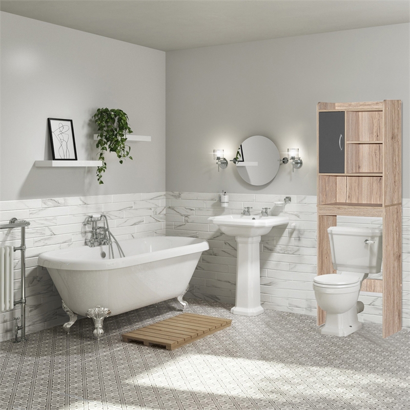 Better Home Products Ace Over the Toilet Storage Cabinet in Oak  & Dark Gray