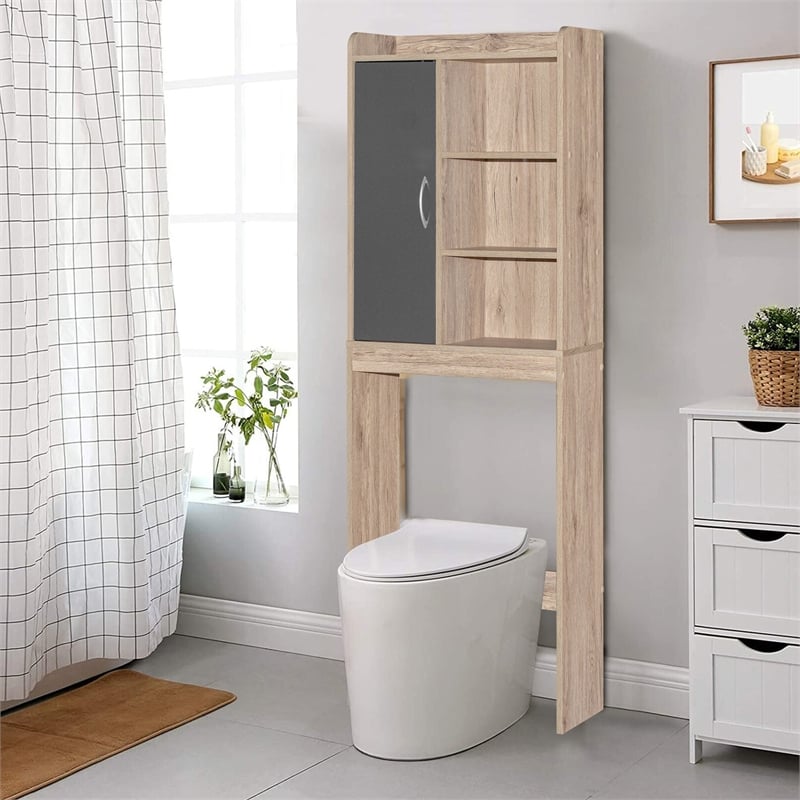 Better Home Products Ace Over the Toilet Storage Shelf in Oak & Dark Gray