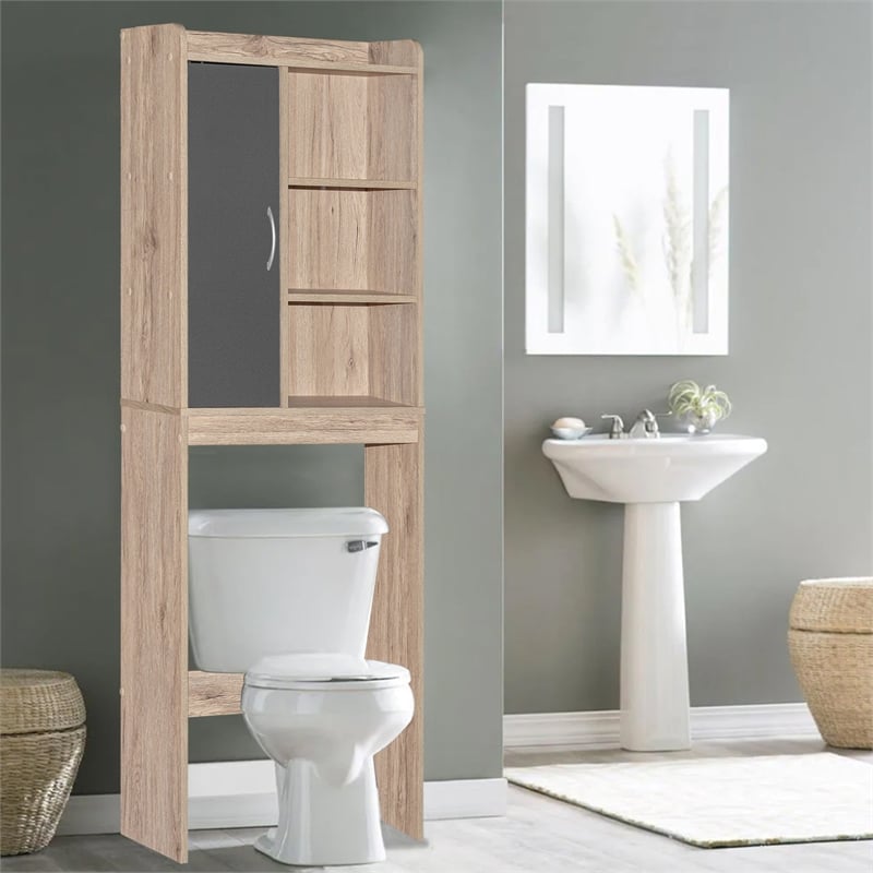Better Home Products Ace Over the Toilet Storage Shelf in Oak & Dark Gray