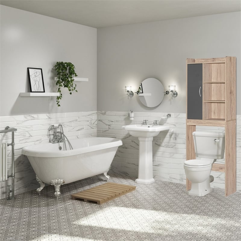 Better Home Products Ace Over the Toilet Storage Shelf in Oak & Dark Gray