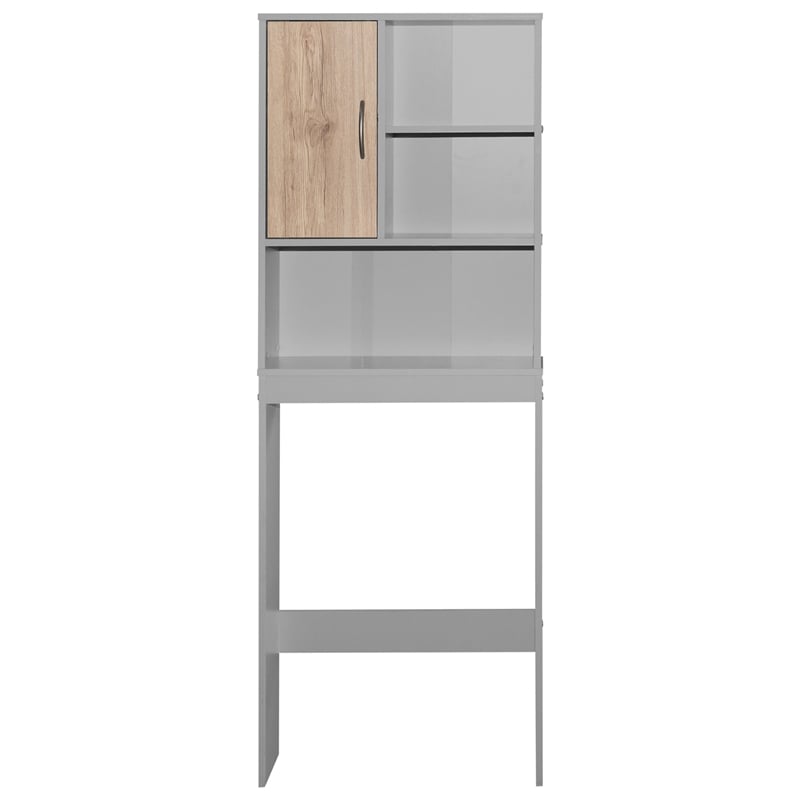 Better Home Products Ace Over the Toilet Storage Organizer in Light Gray & Oak