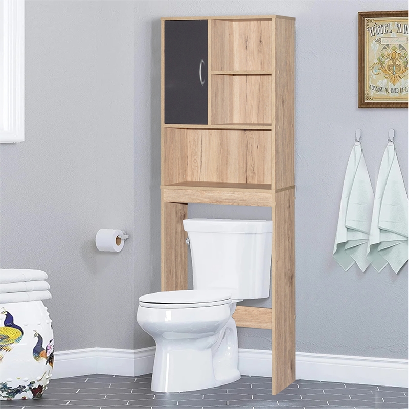 Better Home Products Ace Over the Toilet Storage Organizer in Oak & Dark Gray