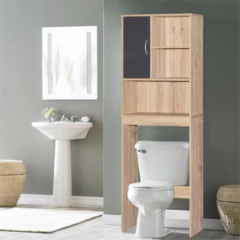 Better Home Products Ace Over the Toilet Storage Organizer in Oak & Dark Gray