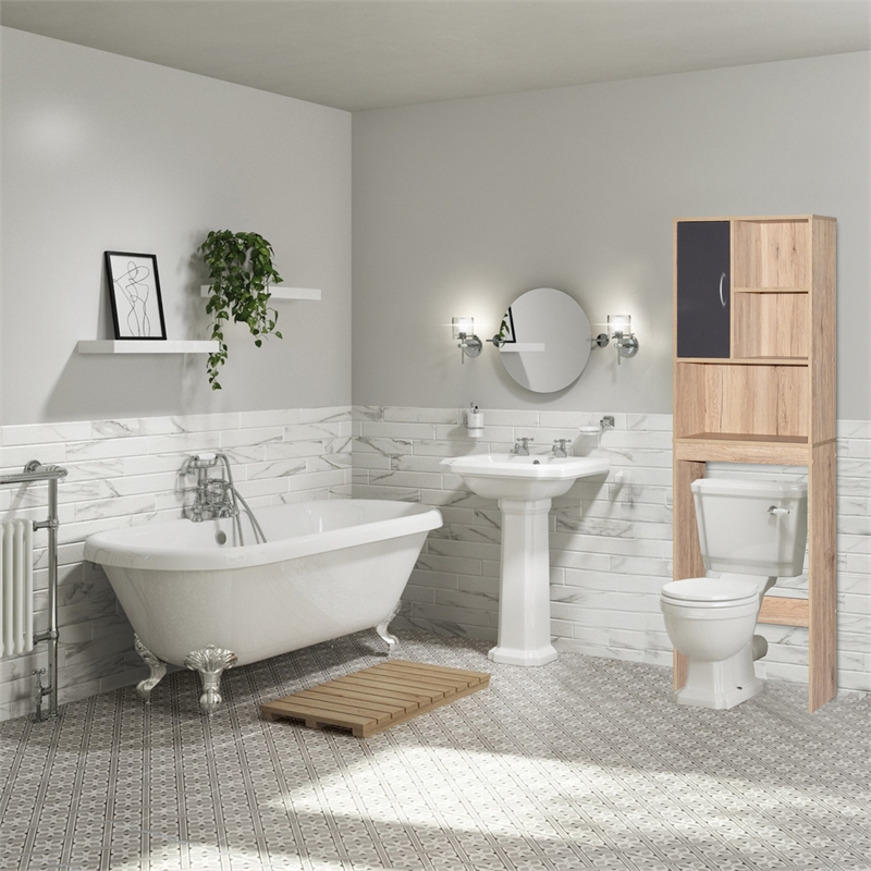 Better Home Products Ace Over the Toilet Storage Organizer in Oak & Dark Gray