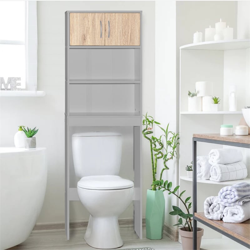Better Home Products Ace Over the Toilet Storage Rack in Light Gray & Oak