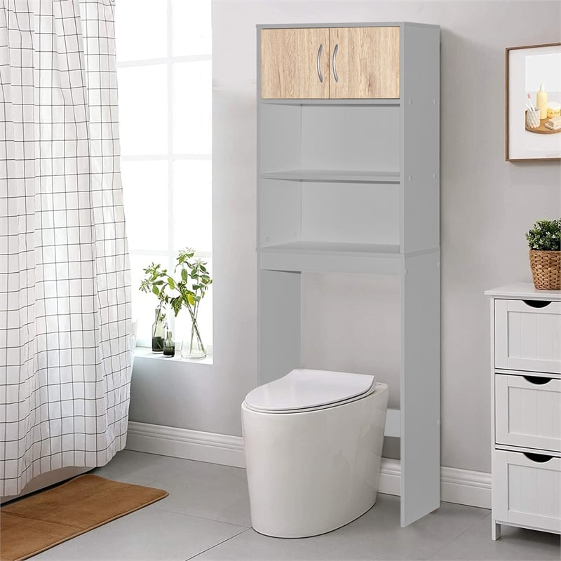 Better Home Products Ace Over the Toilet Storage Rack in Light Gray & Oak