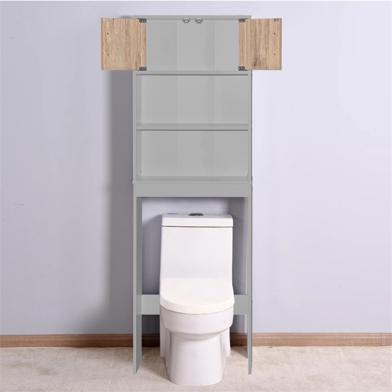 Better Home Products Ace Over the Toilet Storage Rack in Light Gray & Oak