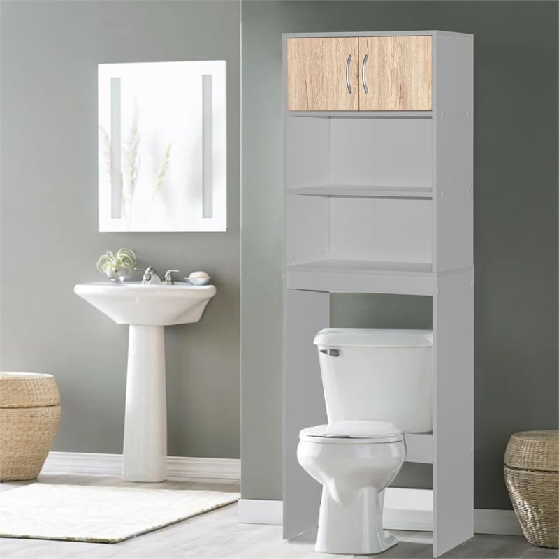 Better Home Products Ace Over the Toilet Storage Rack in Light Gray & Oak