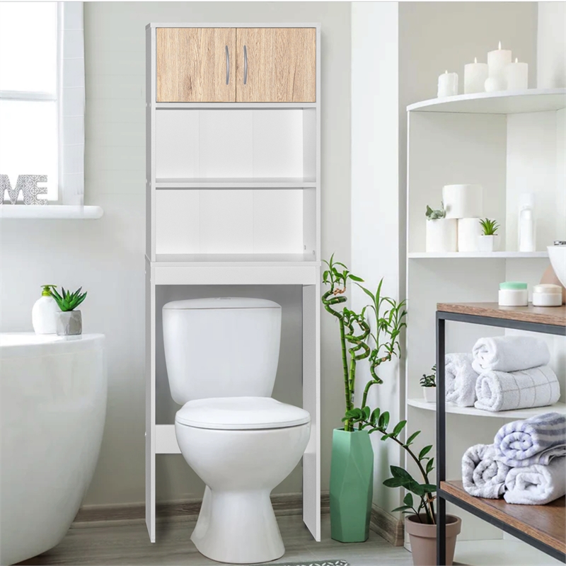 Better Home Products Ace Over the Toilet Storage Rack in White & Natural Oak
