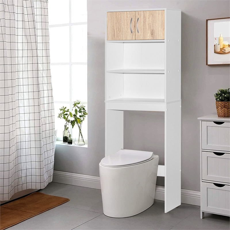 Better Home Products Ace Over the Toilet Storage Rack in White & Natural Oak
