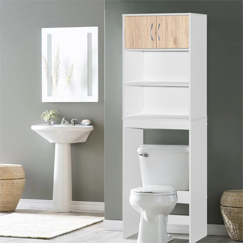 Better Home Products Ace Over the Toilet Storage Rack in White & Natural Oak