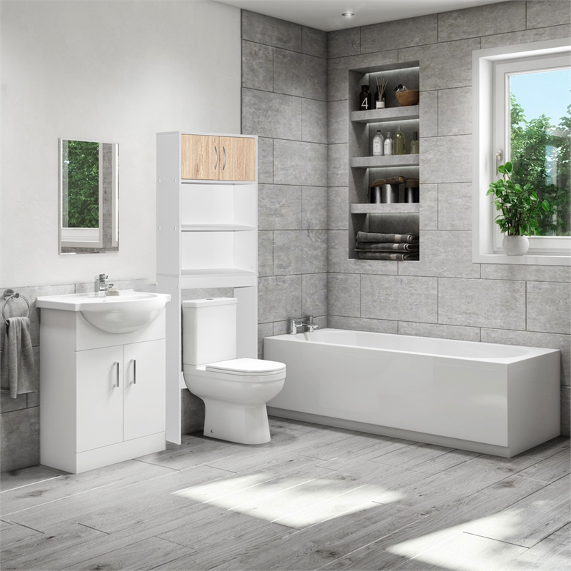 Better Home Products Ace Over the Toilet Storage Rack in White & Natural Oak