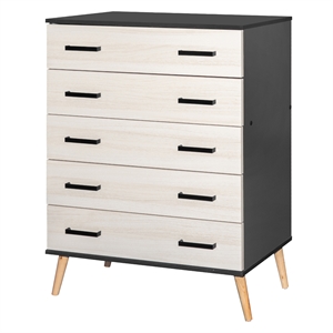better home products eli mid-century modern 5 drawer chest dark gray & honey oak