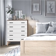 Better Home Products Eli Mid-Century Modern 5 Drawer Chest in Walnut & White