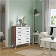 Better Home Products Eli Mid-Century Modern 5 Drawer Chest in Walnut & White