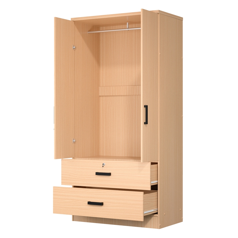 Better Home Products Grace Armoire Wardrobe with Mirror & Drawers Beech (Maple)