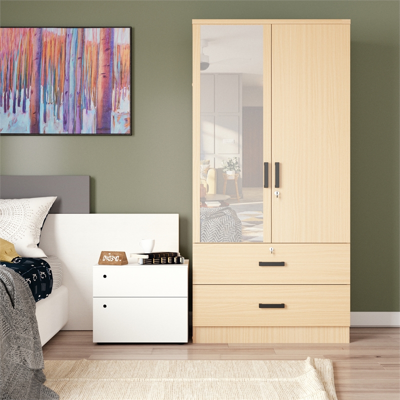 Better Home Products Grace Armoire Wardrobe with Mirror & Drawers Beech (Maple)