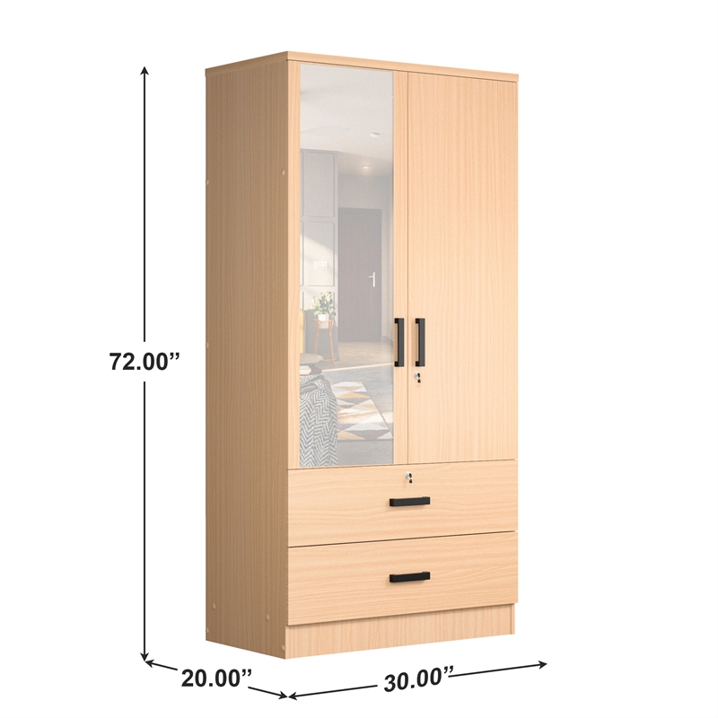 Better Home Products Grace Armoire Wardrobe with Mirror & Drawers Beech (Maple)
