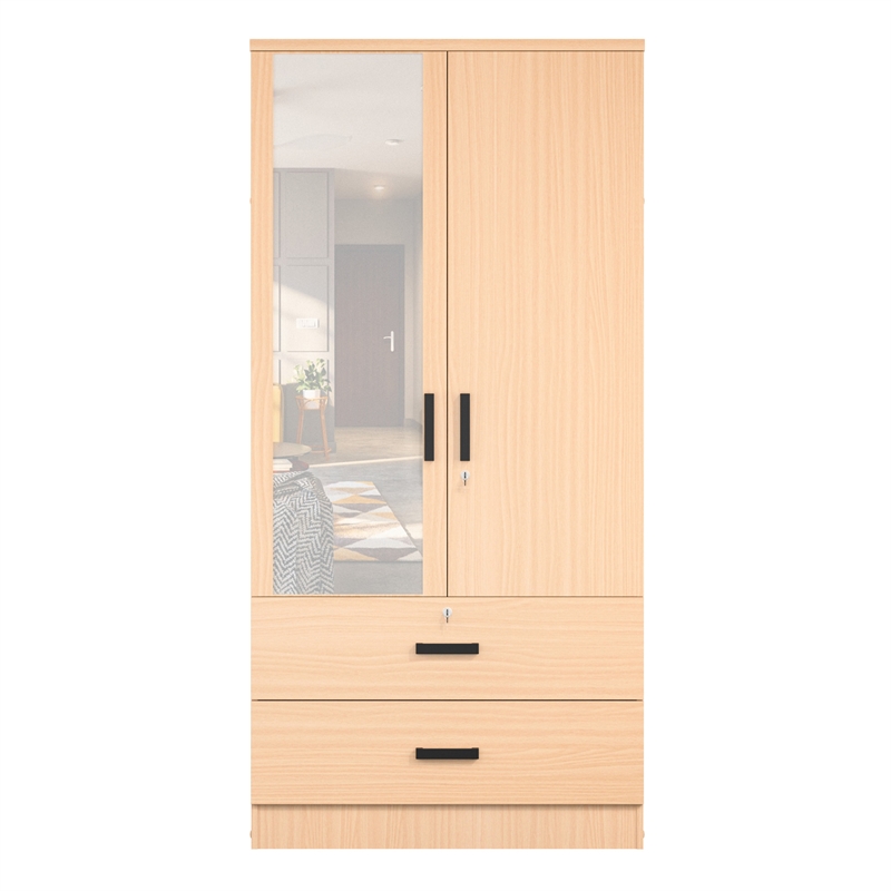 Better Home Products Grace Armoire Wardrobe with Mirror & Drawers Beech (Maple)