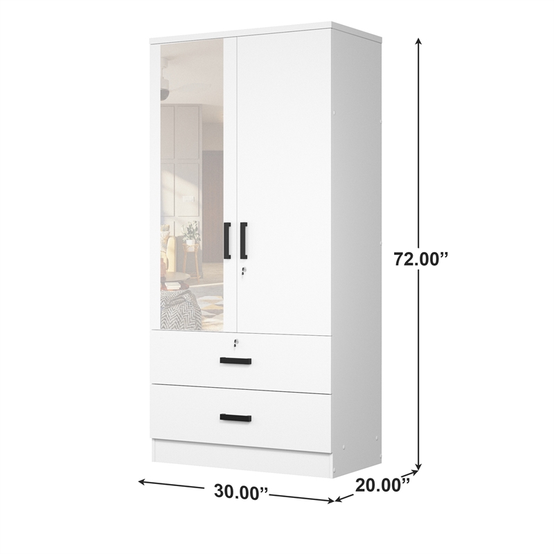 Better Home Products Grace Armoire Wardrobe with Mirror & Drawers in White
