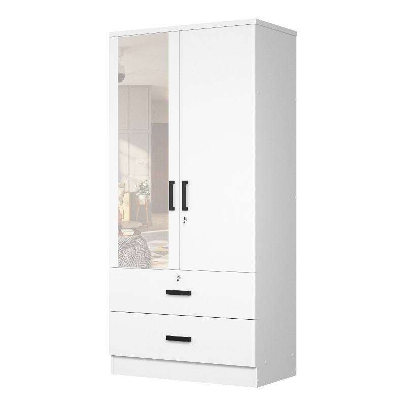 Better Home Products Grace Armoire Wardrobe with Mirror & Drawers in White