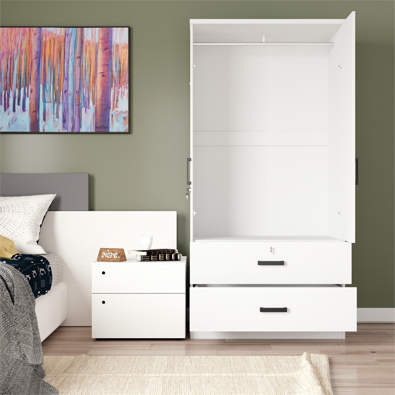 Better Home Products Grace Armoire Wardrobe with Mirror & Drawers in White