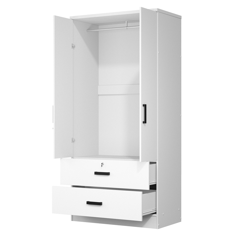 Better Home Products Grace Armoire Wardrobe with Mirror & Drawers in White