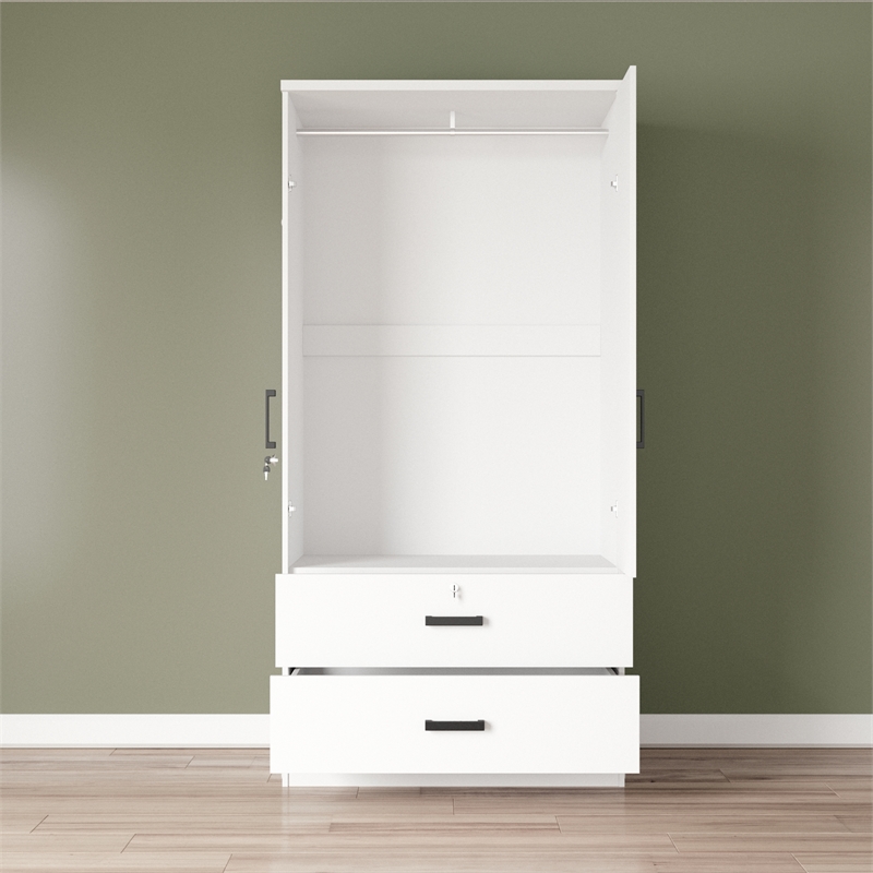 Better Home Products Grace Armoire Wardrobe with Mirror & Drawers in White