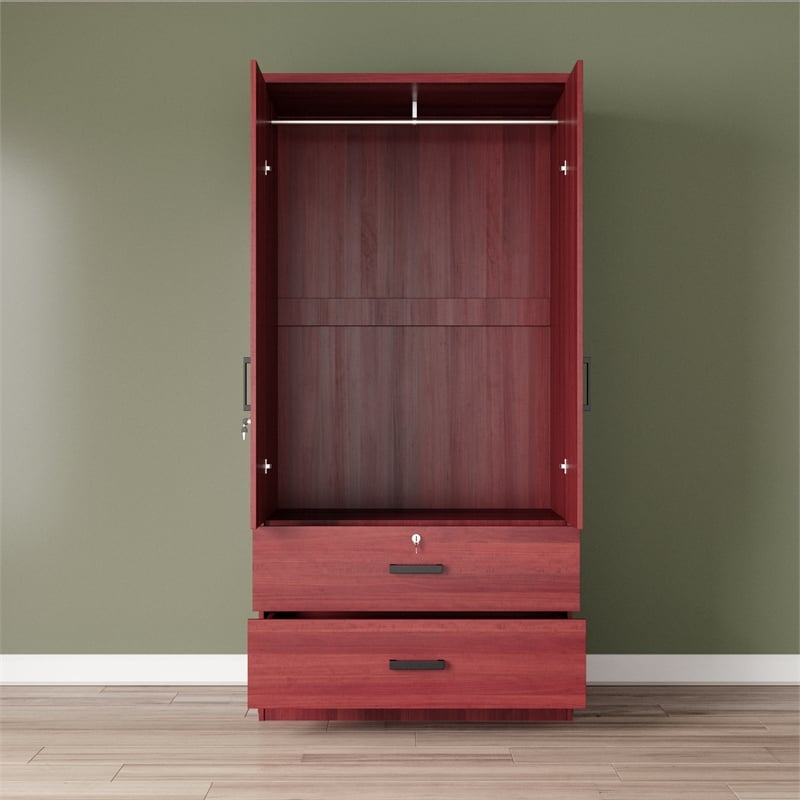 Better Home Products Grace Armoire Wardrobe with Mirror & Drawers in Mahogany