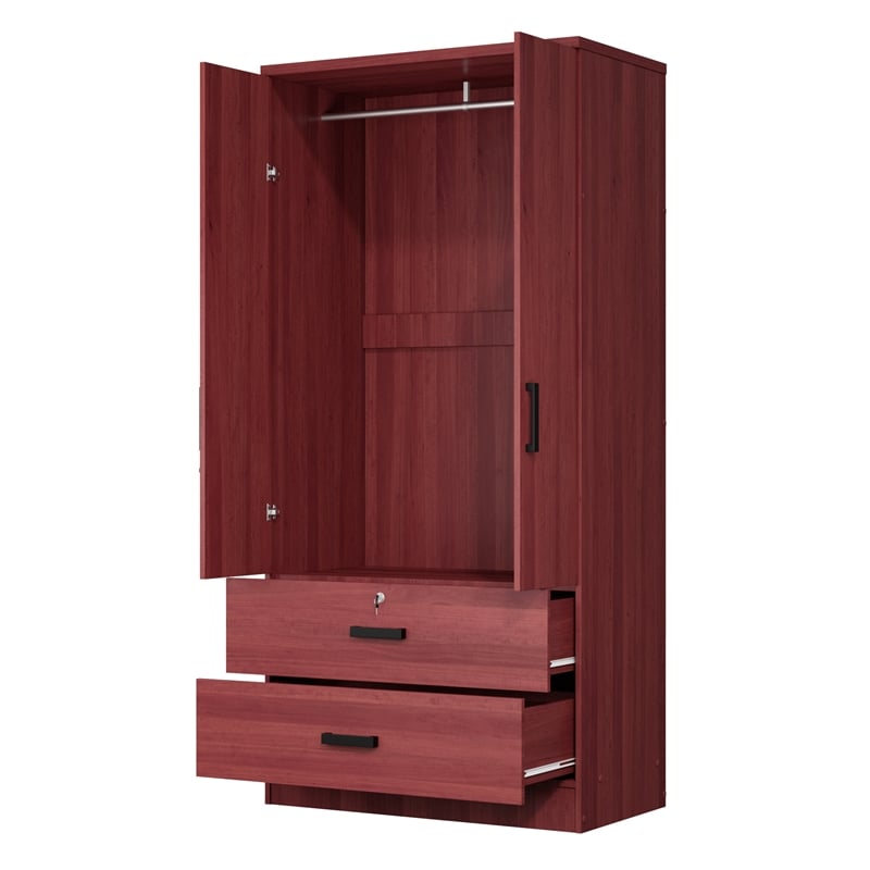 Better Home Products Grace Armoire Wardrobe with Mirror & Drawers in Mahogany