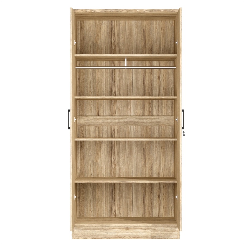 Better Home Products Harmony Two Door Armoire Wardrobe w / Mirror in Natural Oak
